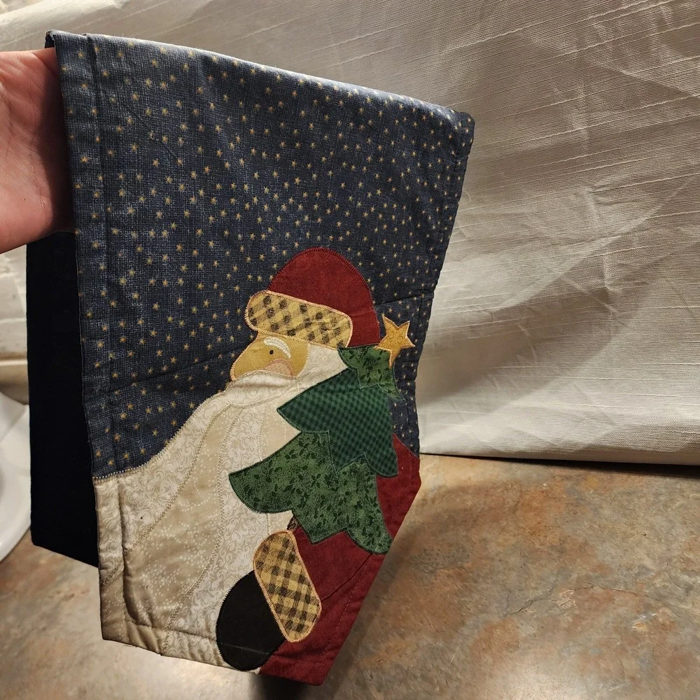 Country Patchwork Christmas Table Runner Appliqued ~Santa~Holiday Decor 34x13